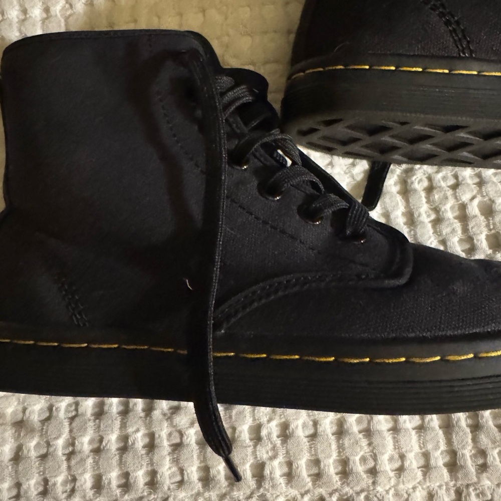 Doc Marten canvas Black High-Top Sneakers with Yellow Stitching